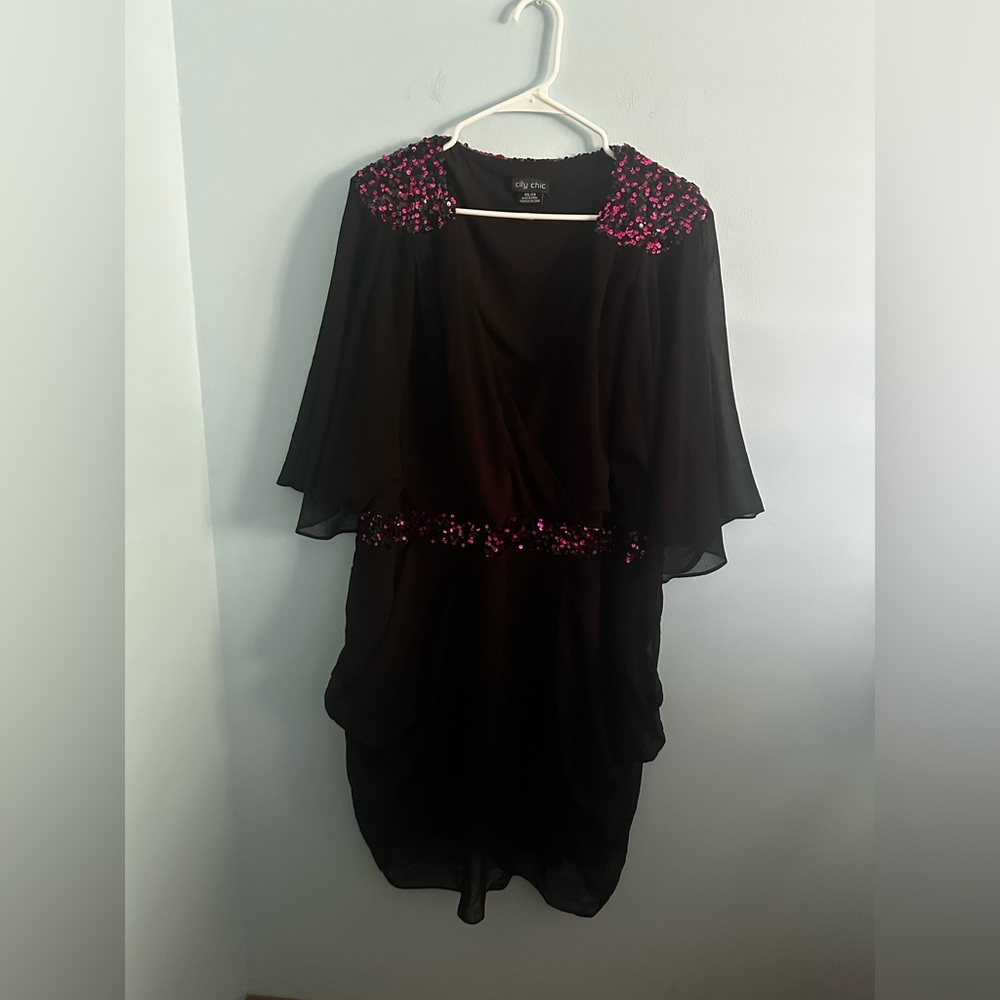 City Chic Sequin Wrap Dress Pink and Black Size XXL Plus